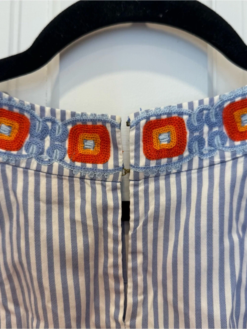 Tory Burch Meg Striped Embroidered Halter Top 6 Blue White Boho Coastal Chic